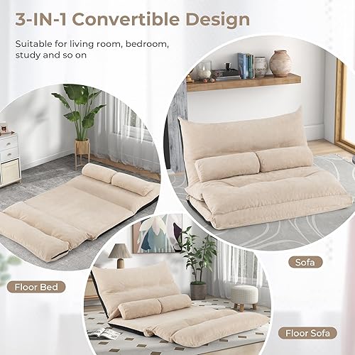 Miniatura 5 de Moccha - Sofá cama plegable con 2 almohadas, sofá cama ajustable para juegos con marco de metal, tumbona convertible para sala de estar, dormitorio,