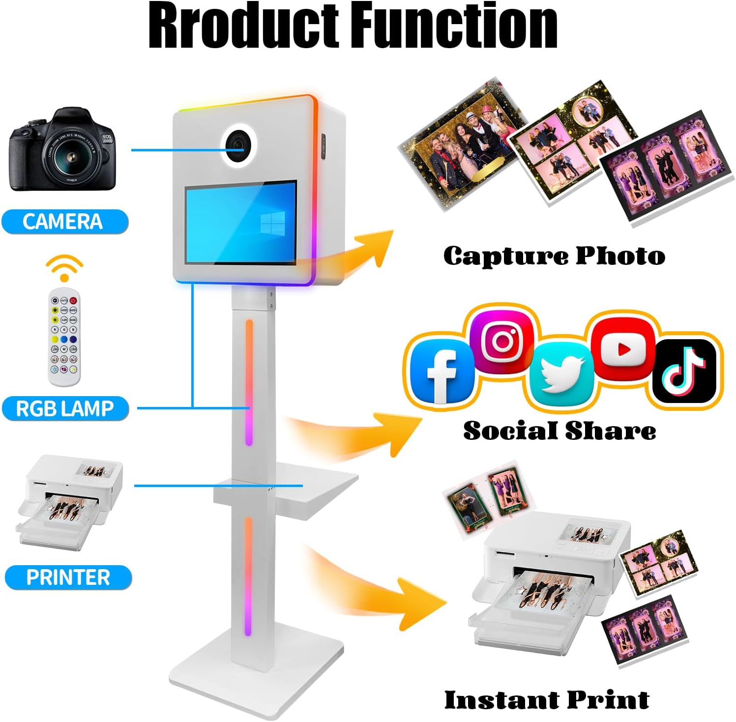 Mirror Photo Booth with Camera and Printer,15.6" Interactive DSLR Photo Booth with Flight Case,Remote Control RGB Light,Instant Printing for Weddings Parties Events(White)