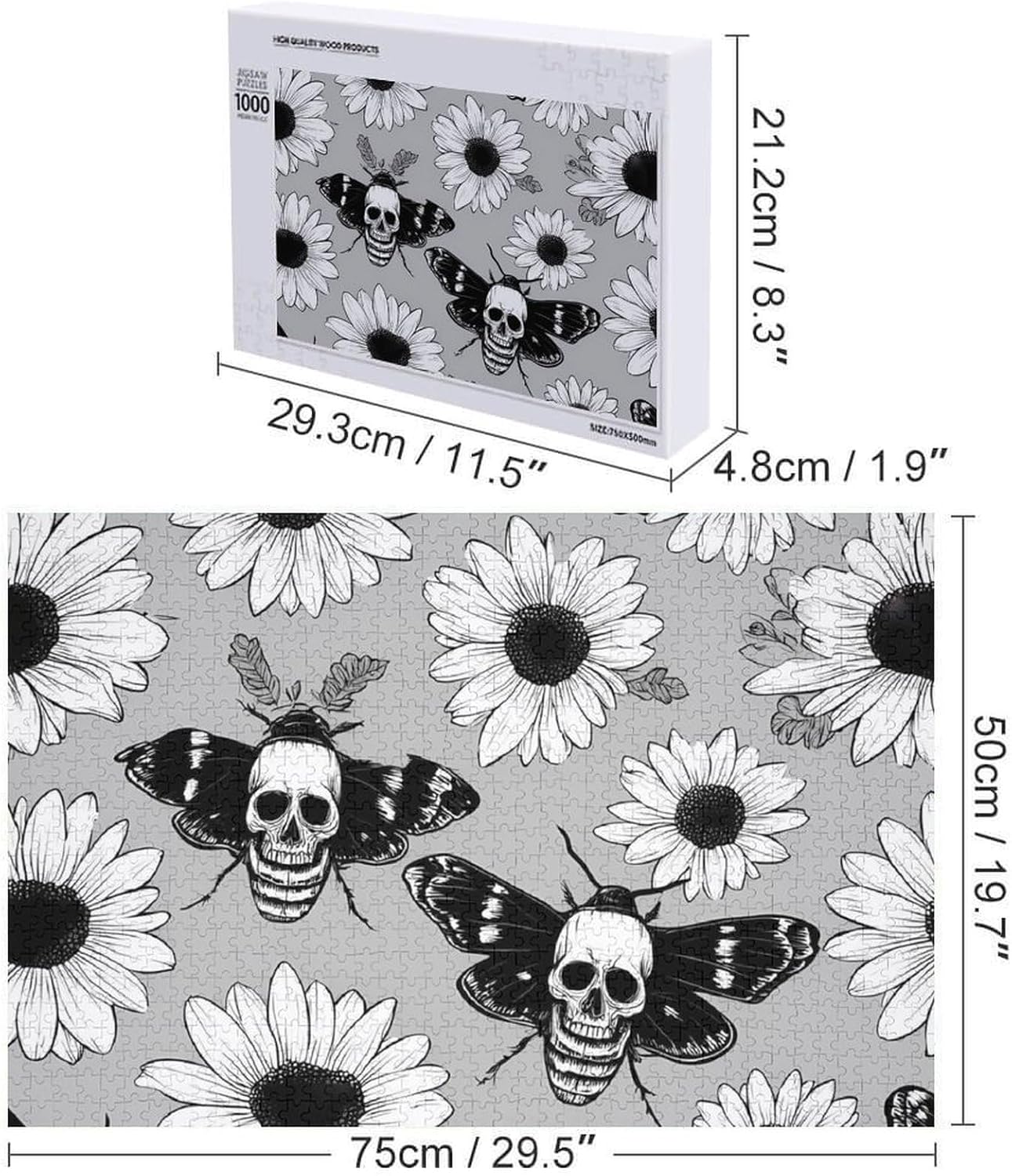Death Moth Floral Print Puzzles for Adults 1000 PCS Wooden Jigsaw Puzzle Wall Decor Christmas