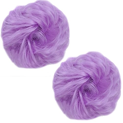 Miniatura 2 de 2 extensiones de cabello sintético grueso para moño desordenado, rizado y ondulado, para mujeres y niñas, color morado claro