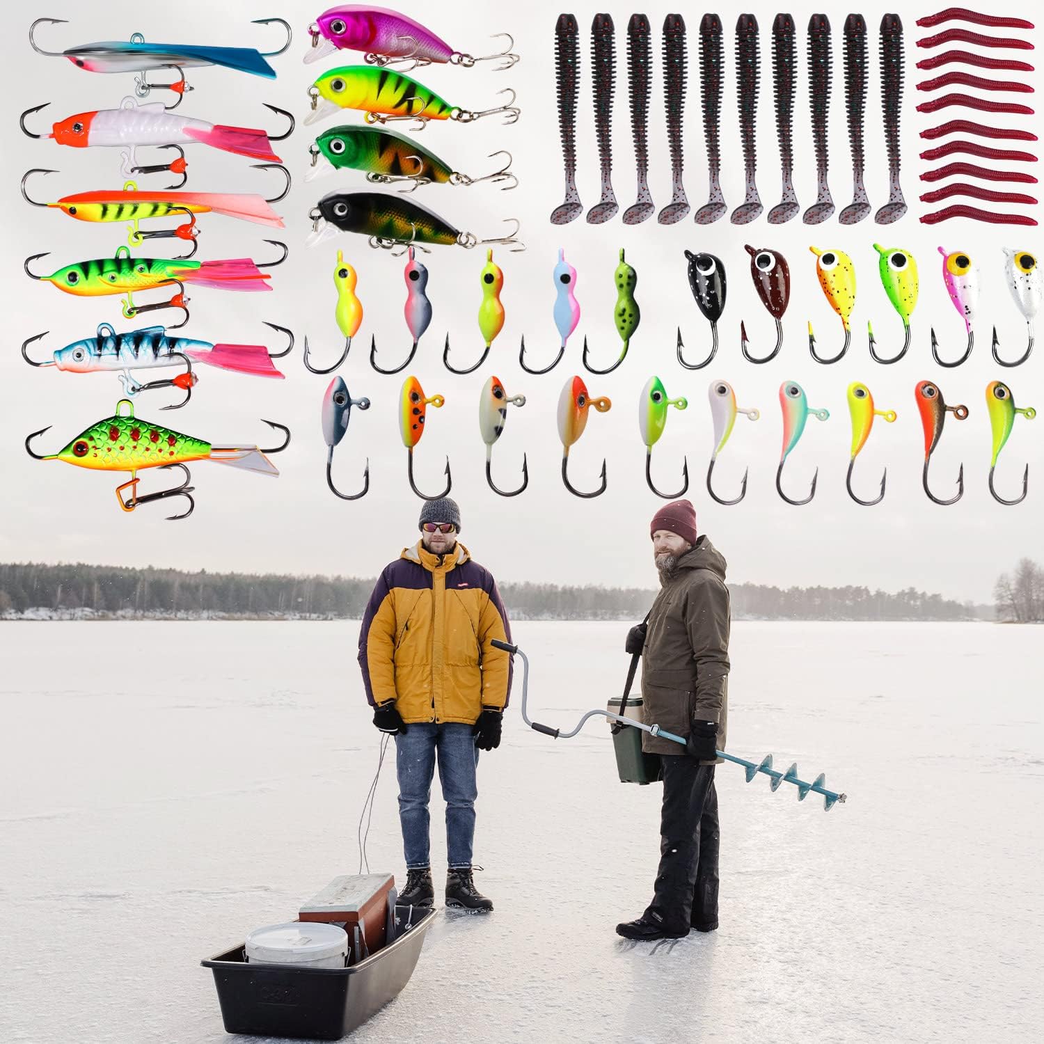 Sougayilang Ice Fishing Rod and Reel Combo, Ice Fishing Gear Complete Kit, Include Ice Jig and Ice Fishing Accessories, Spinning Ice Fishing Combos