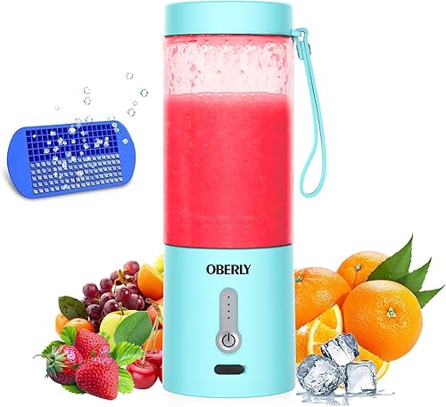 OBERLY - Licuadora portátil para batidos y batidos, licuadora personal de viaje para proteínas con batería recargable USB de 4000 mAh, hielo