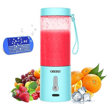 Portable Blender for Shakes and Smoothies, OBERLY Personal Travel Blender for Protein with 4000mAh USB Rechargeable Battery, Crush Ice, Frozen Fruit and Drinks, 18 oz Mini Travel Cup, Blue 4