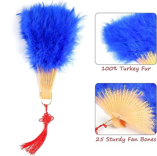 Miniatura 35 de Abanico de mano de plumas, abanico de plumas de marabú de estilo vintage de los años 20, ventilador de plumas de mano plegable para espectáculos