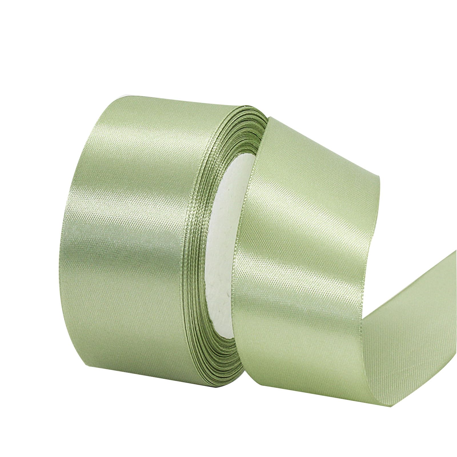 Thin Sage Green Satin Ribbon 40mm 22m for Gift Wrapping Balloon, Cake, Silk Thick Coffee Ribbon for Crafting Wedding