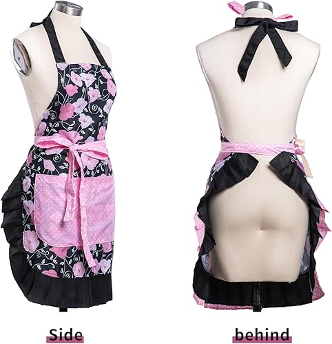Miniatura 10 de Alex Virtue Delantales retro con patrón de flores con bolsillos grandes para mujeres y niñas, cocina, panadería, regalo de madre