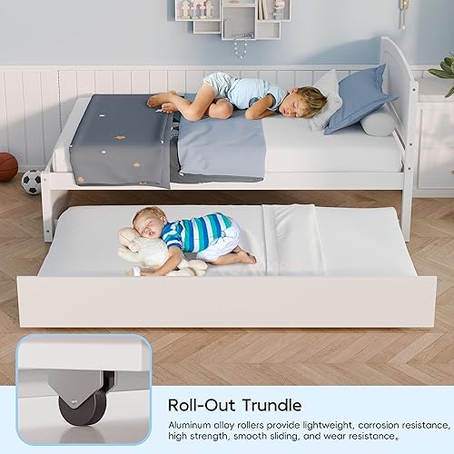 Miniatura 3 de TOLEAD Cama diurna con nido, cama extraíble tamaño twin, cama diurna extensible de madera maciza con cama nido twin, incluye soporte de listones