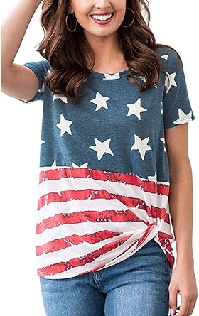 American Flag Print T Shirt Blouse 