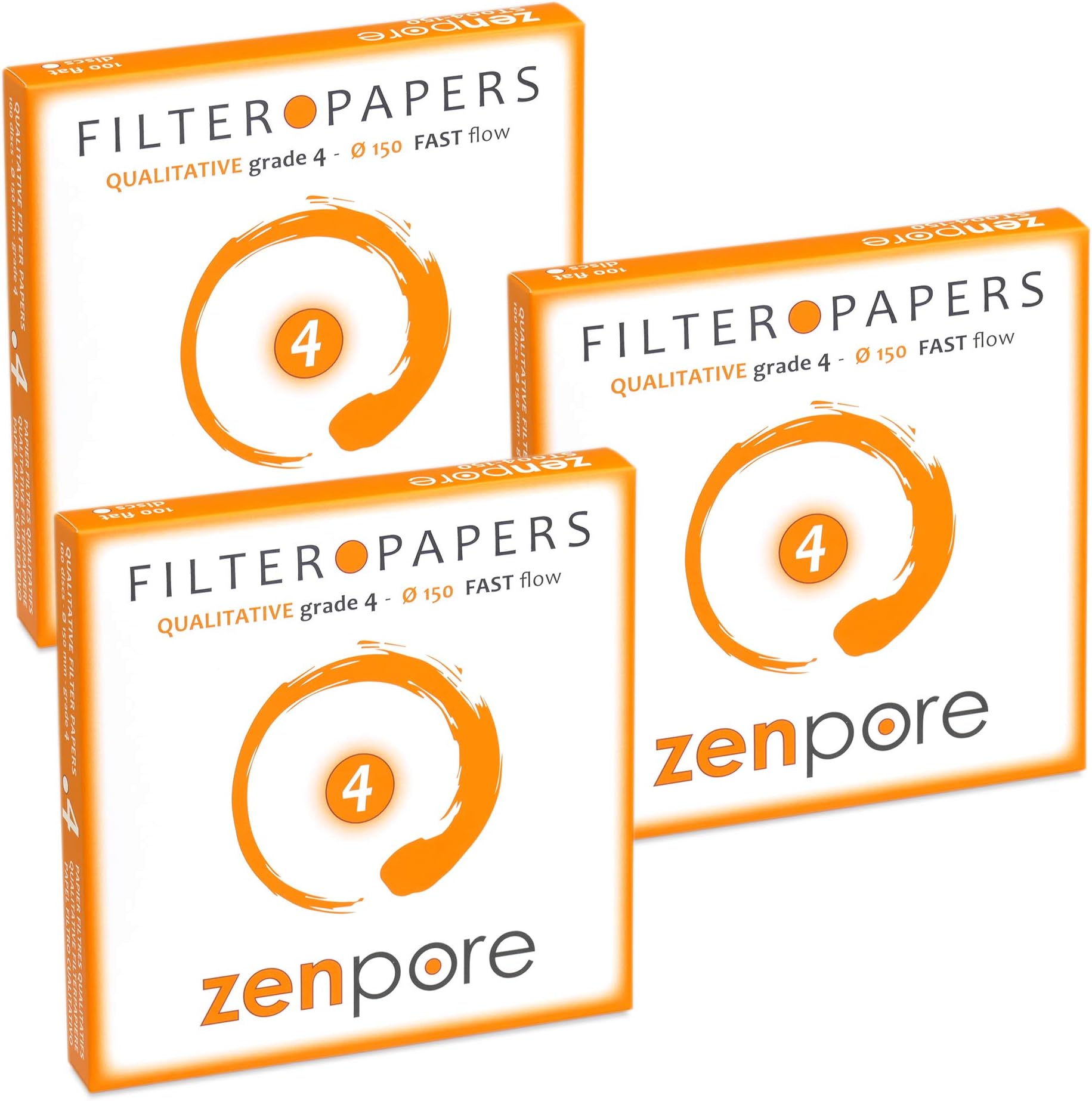 15 cm Lab Filter Paper, Standard Qualitative Grade 4 - ZENPORE Fast Flow 150 mm (Set of 3 x 100 Discs)