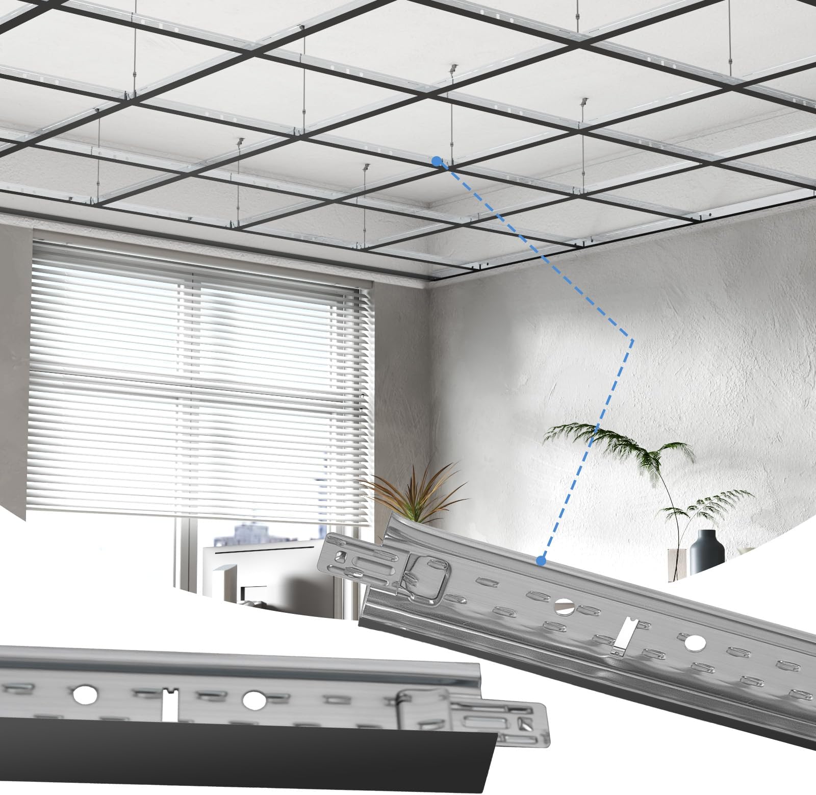 10 PCS 144 Inch Main Beam Cross Tee Drop Ceiling Grid System, 12 Ft Galvanized Steel Rust & Fire Resistance, Ideal for Basement Living Room Garage Kitchen Bathroom Black