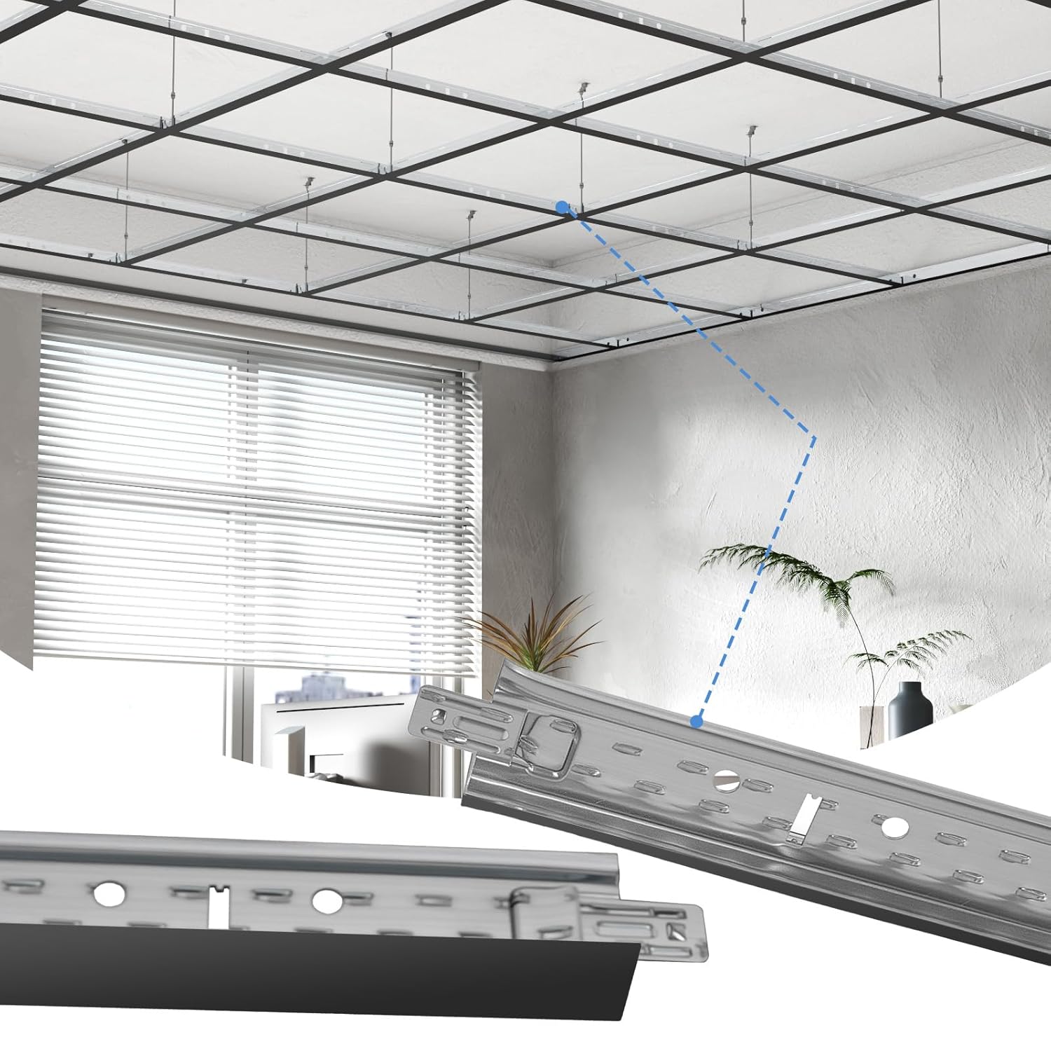 LooYee 24-Pack 12ft (144") Black Galvanized Steel Main Beams Drop Ceiling Grid - Rustproof, Fire-Resistant, Easy Snap-In Install