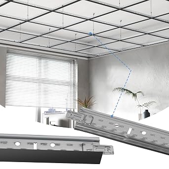 10 PCS 144 Inch Main Beam Cross Tee Drop Ceiling Grid System, 12 Ft Galvanized Steel Rust & Fire Resistance, Ideal for Basement Living Room Garage Kitchen Bathroom Black