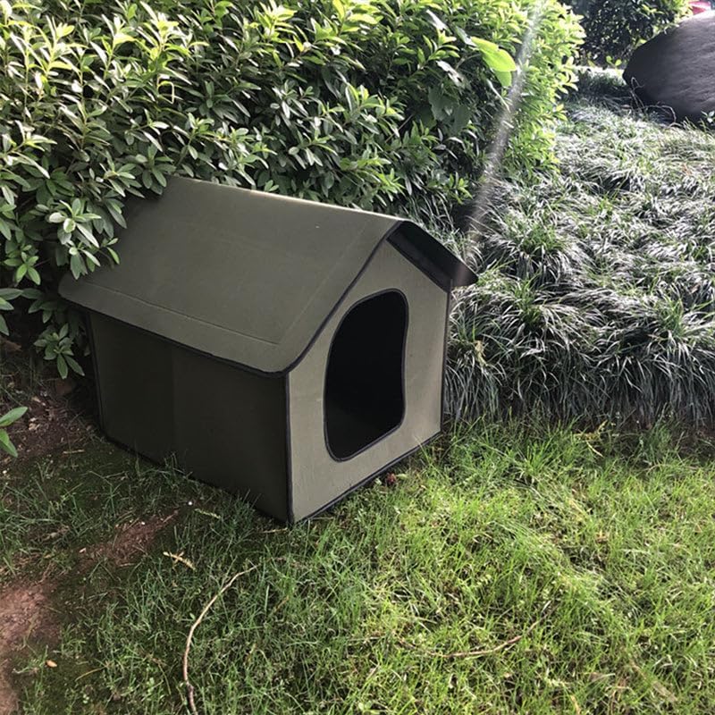 Outdoor Waterproof Dog and Cat House, Green, Chemical Fiber, Foldable Shelter for Cats and Dogs