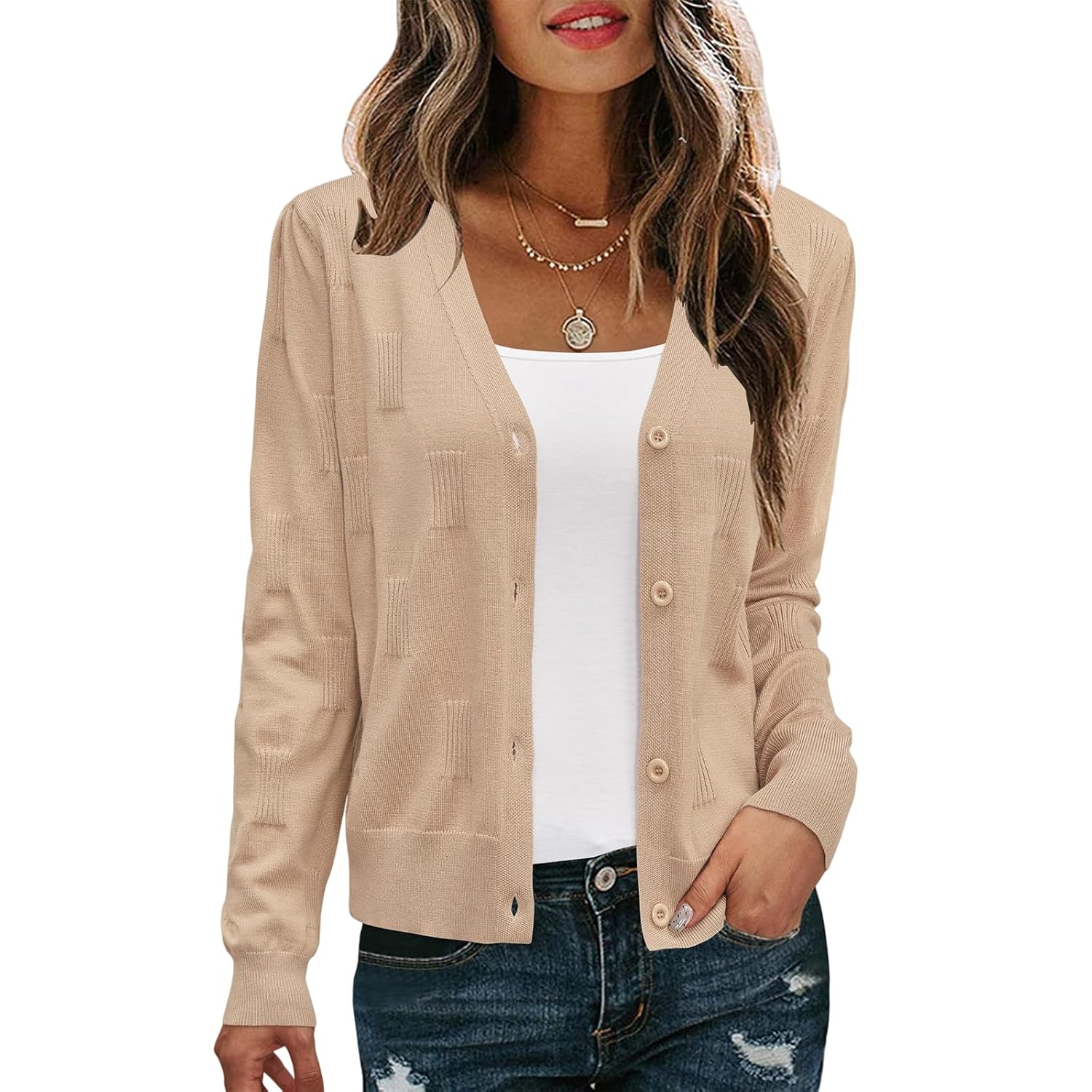 Womens Cropped Sweater Cardigans Lightweight Soft V Neck Button Down Sweater Coats Casual Long Sleeve Cardigan 2025
