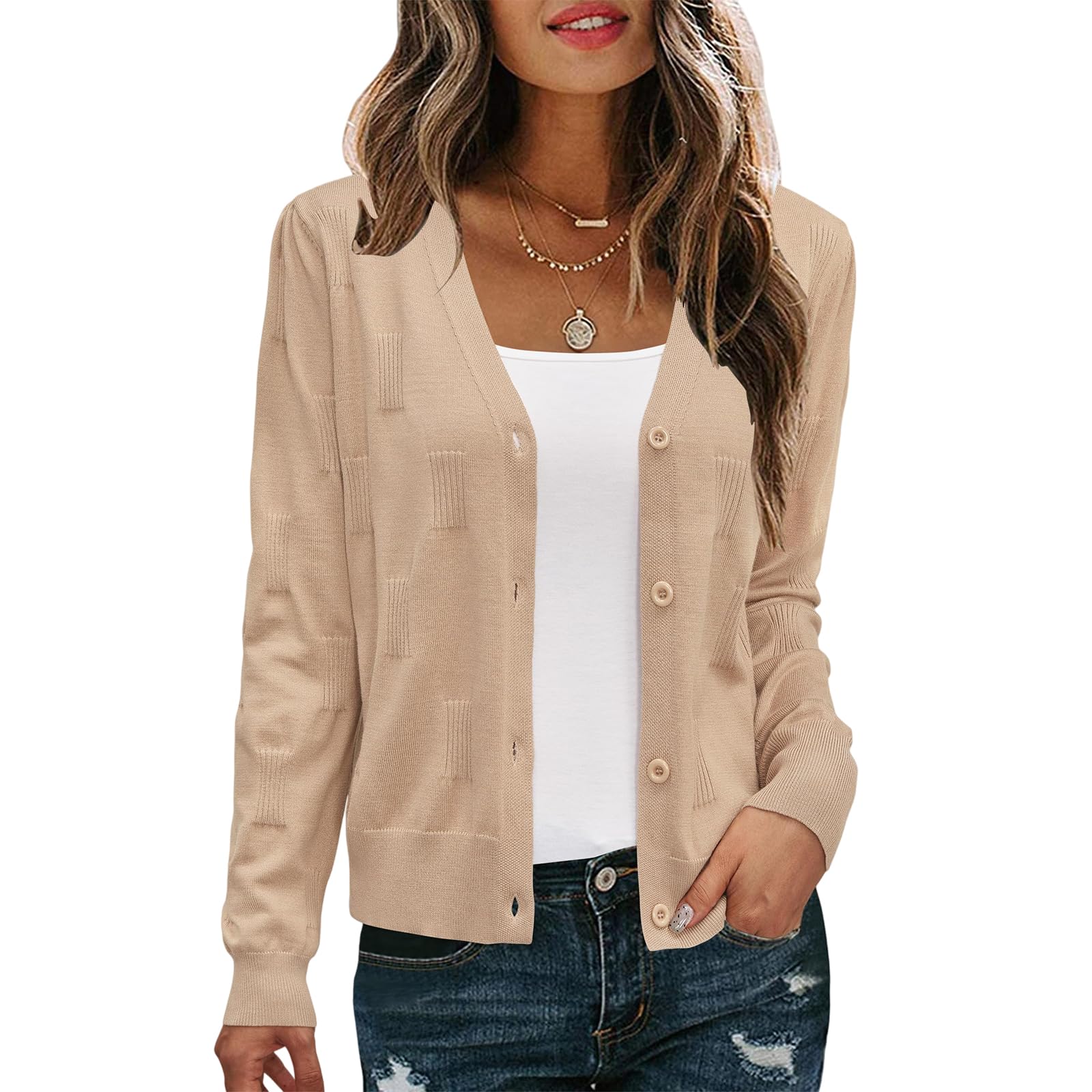 Womens Cropped Sweater Cardigans Lightweight Soft V Neck Button Down Sweater Coats Casual Long Sleeve Cardigan 2025