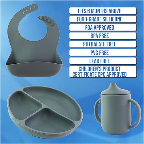 Miniatura 6 de Antarez Juego de alimentación para bebés, suministros de destete para bebés, silicona - placa dividida de succión, silicona - utensilios, silicona -