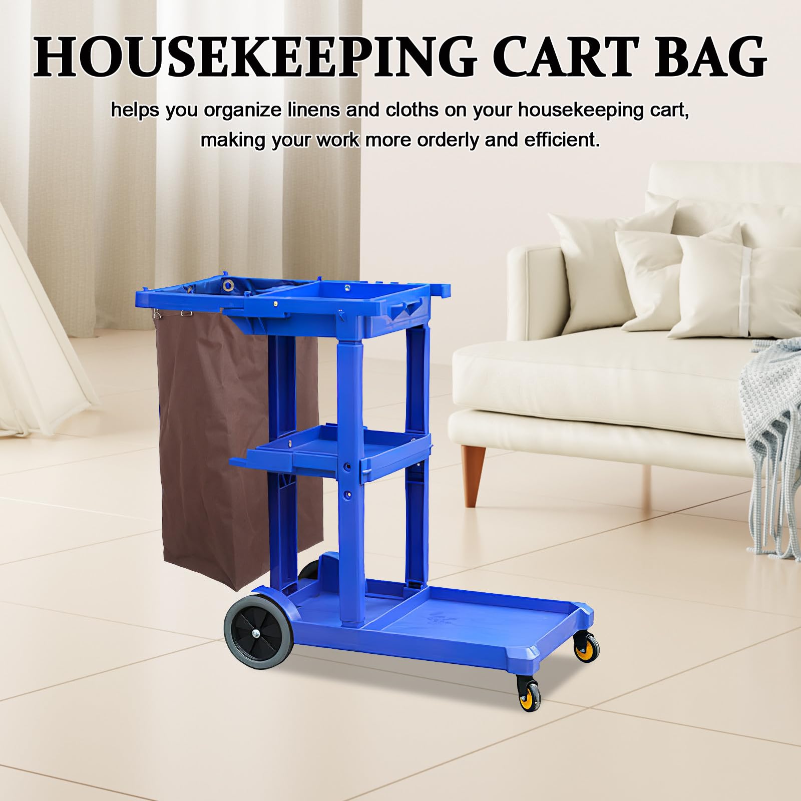 HANABASS Borsa Organizer per Carrello Pulizia Oxford Marrone, Resistente All'umidità e Salvaspazio, per Uso Commerciale in Hotel e Raccolta Biancheria e Panni