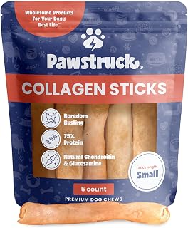 Pawstruck 5-7" Beef Collagen Sticks for Dogs - Natural Rawhide Alternative, High Protein Low Fat with Glucosamine & Chondroitin, 5 Pack