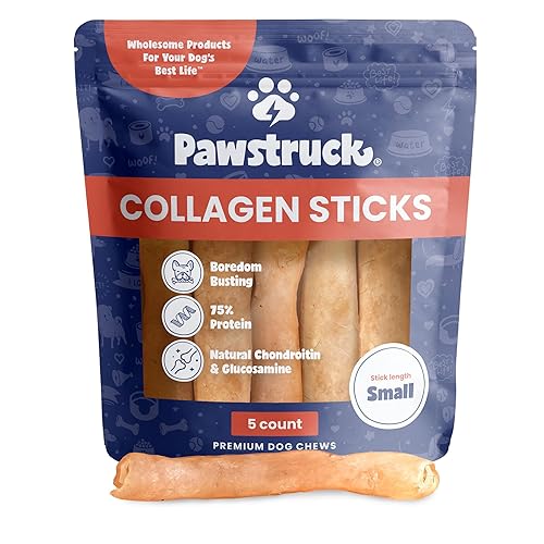 Pawstruck Natural 5-7" Beef Collagen Sticks for Dogs – Long-Lasting Rawhide Alternative, High Protein & Low Fat with Chondroitin & Glucosamine – 5 Pack - Small 5-7"