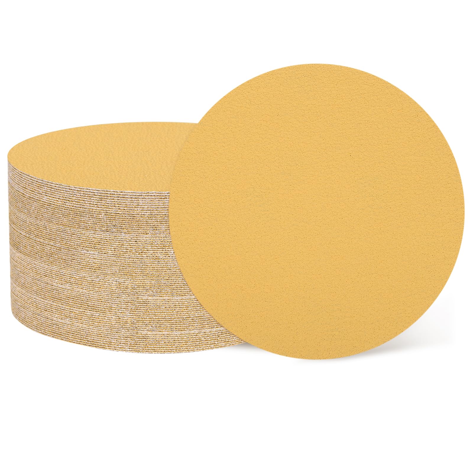 sourcing map 200 discos de lija orbitales aleatorios de 150 mm de grano 80 con gancho y bucle, almohadillas de lija orbitales aleatorias para carpintería, automoción y metal, color dorado