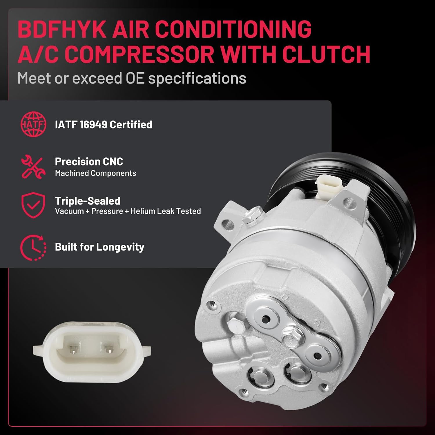 BDFHYK 89018838 Air Conditioning A/C Compressor with Clutch Compatible with Chevrolet Camaro V6 3.8L 1995-2002, Compatible with Pontiac Firebird V6 3.8L 1995-2002