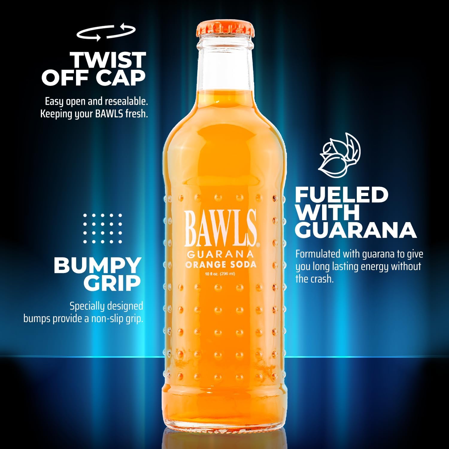 BAWLS Guarana Mandarin Orange, BAWLS Guarana Drink, Guarana Soda, Guarana Fueled Soda for Energy, High Energy Caffeinated Drink, 10oz 12 Pack Glass Bottles