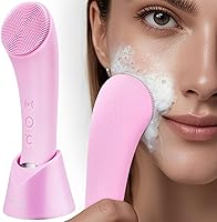 PRITECH Rechargeable Silicone Facial Cleansing Brush with Heated Massage Head - Vibrating Exfoliator for Deep Clean, Waterproof Face Scrubber for Women & Men (Pink)