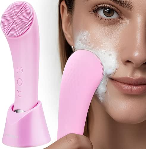PRITECH Facial Cleansing Brush, Rechargeable Silicone Face Scrubber with Heat
