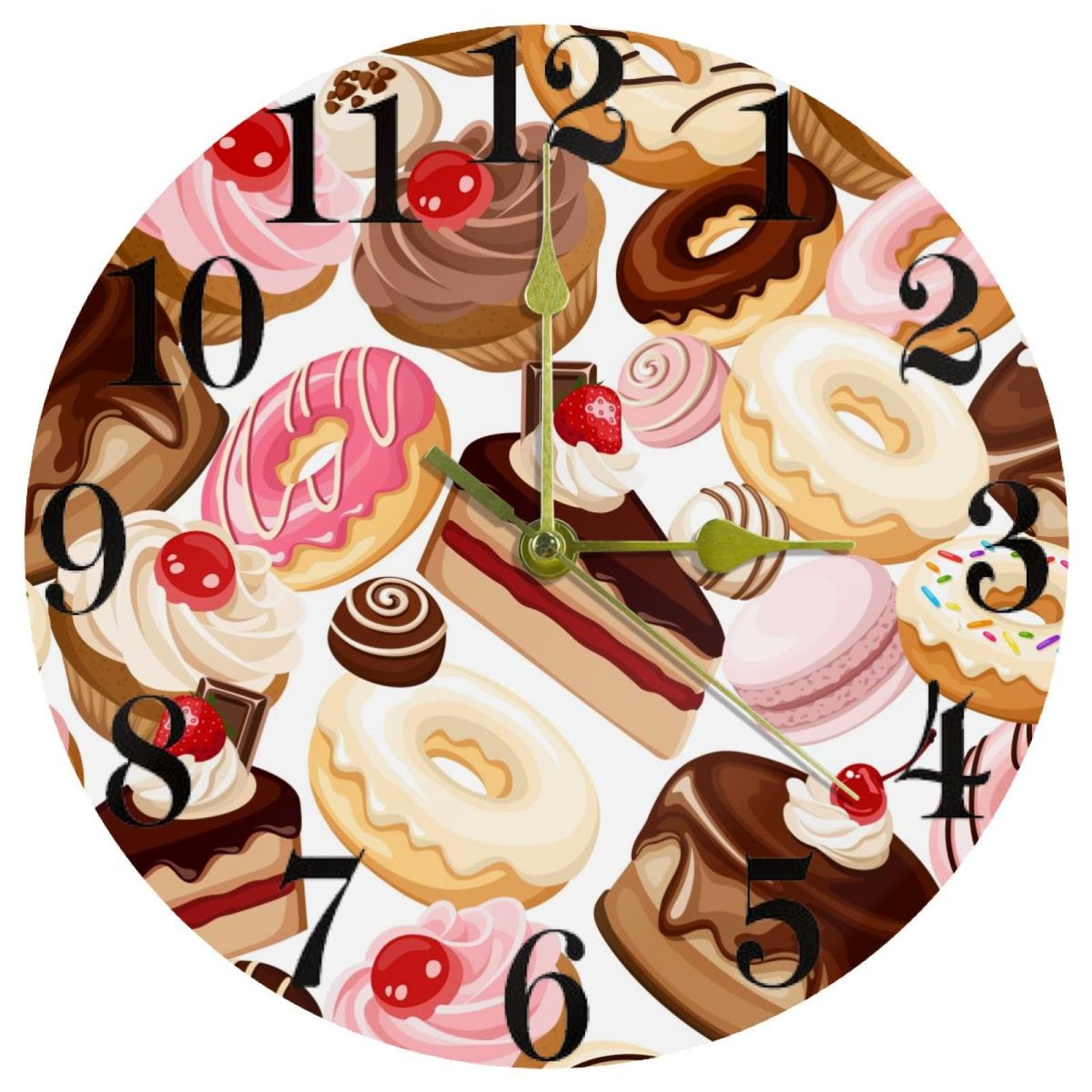 Horloge murale cerises cupcakes ronde en quartz pour cuisine