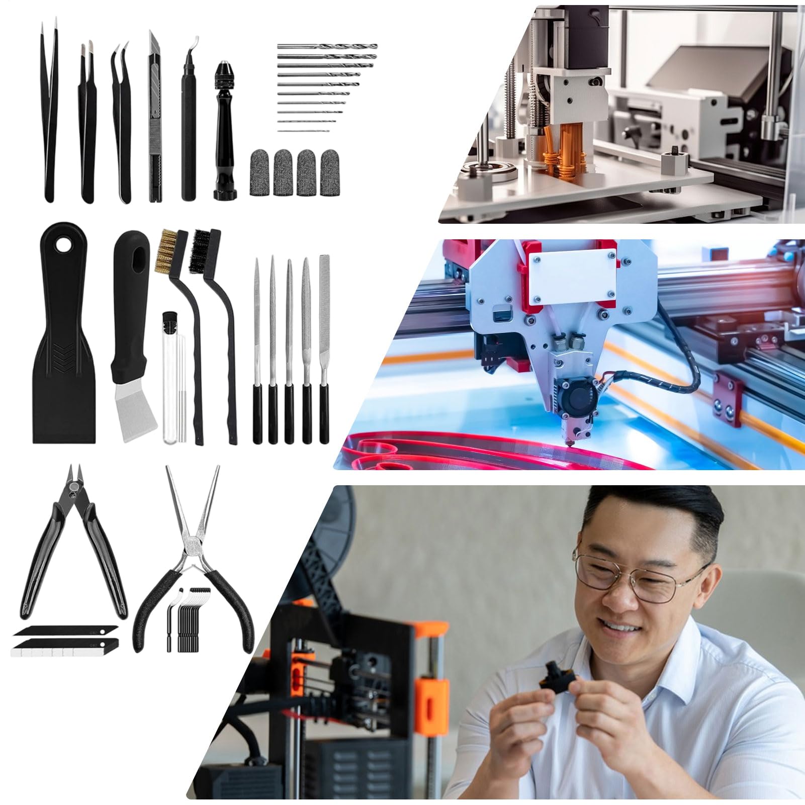 Zestaw Narzędzi Do Druku 3D Kompletne Cięcie Filamentu | Zestaw Akcesoriów Do Drukarki 3D dla Początkujących Profesjonalistów Hobbystów Inżynierów Domowego Studia Warsztatu i Klasy