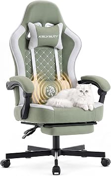 Desk Computer Gaming Chair - High Back Ergonomic Office Chair with Footrest and Lumbar Support, Swivel Comfy Home Gamer Video Game Chairs with Pocket Spring Cushion for Adults Green Fabric
