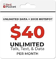 Vista 1 de Datos ilimitados + hotspot de 20 GB de RedPocket Mobile. Tarjeta SIM gratuita para teléfono compatible con AT&T. Datos, llamadas y mensajes de texto