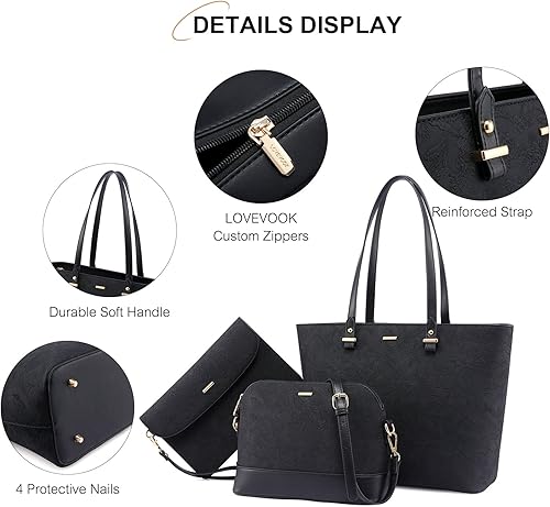 Miniatura 4 de LOVEVOOK Monederos y bolsos de mano para mujer, bolsas de mano de moda, bolsa de hombro, asa superior, bolsa de mano, juego de 3 piezas, A-estampado