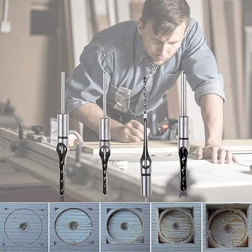 Miniatura 6 de Brocas de taladro cuadrado para carpintería de 14, 516, 38, 12, juego de cinceles de mortaje de madera, 4 piezas para accesorios de prensa de taladro