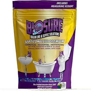 SeptiComplete Premium Powder 2 lbs of Septic Tank & Septic Line Cleaner with Dosage Scoop Use for Clogged Toilet Solutions, Plastic Septic Tank, and Septic Tank Riser.