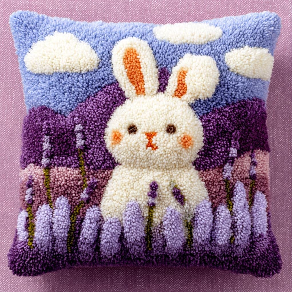 WallustrioaW Latch Hook Cushion Kits 17x17in,Lavender and Rabbit