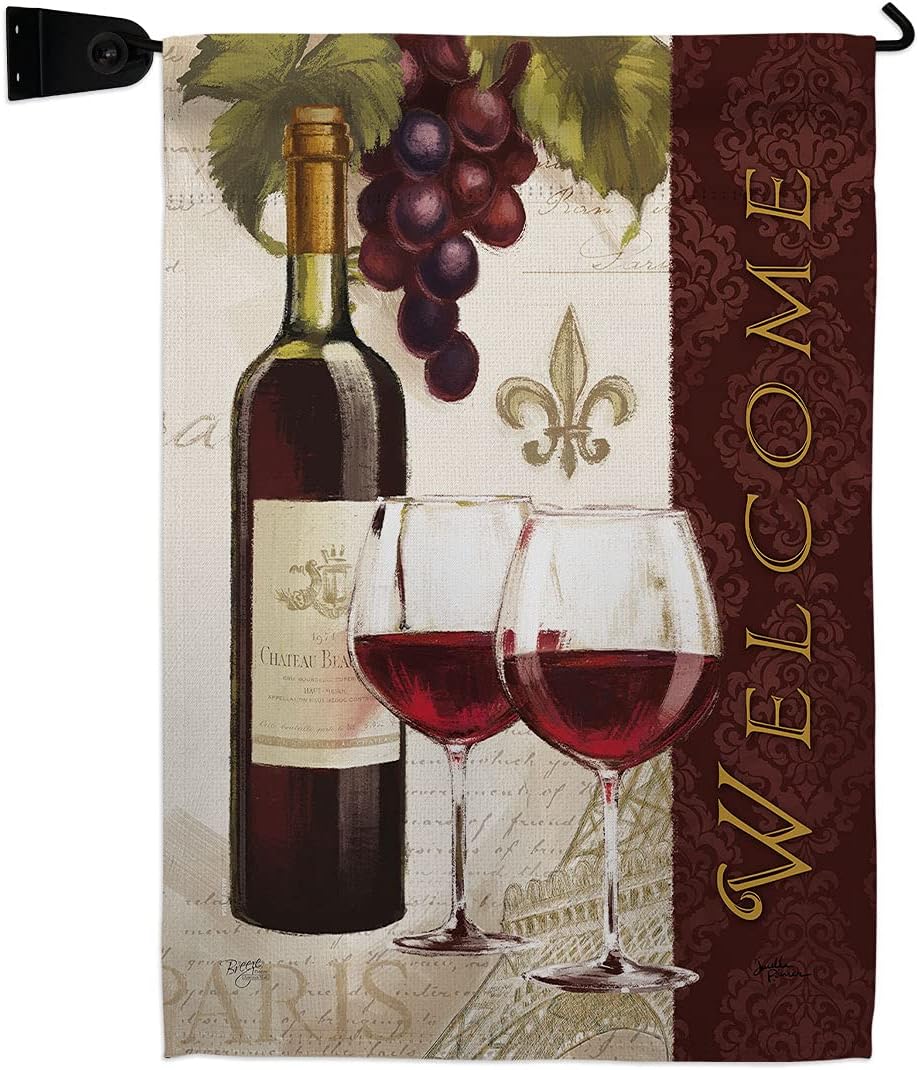 Welcome Wines Burlap Garden Flag Beverages Wine Drink Fruits Cheese Sangria White Red Rose Dessert Sparkling Small Decorative Gift Yard House Banner Double-Sided Made In USA 13 X 18.5