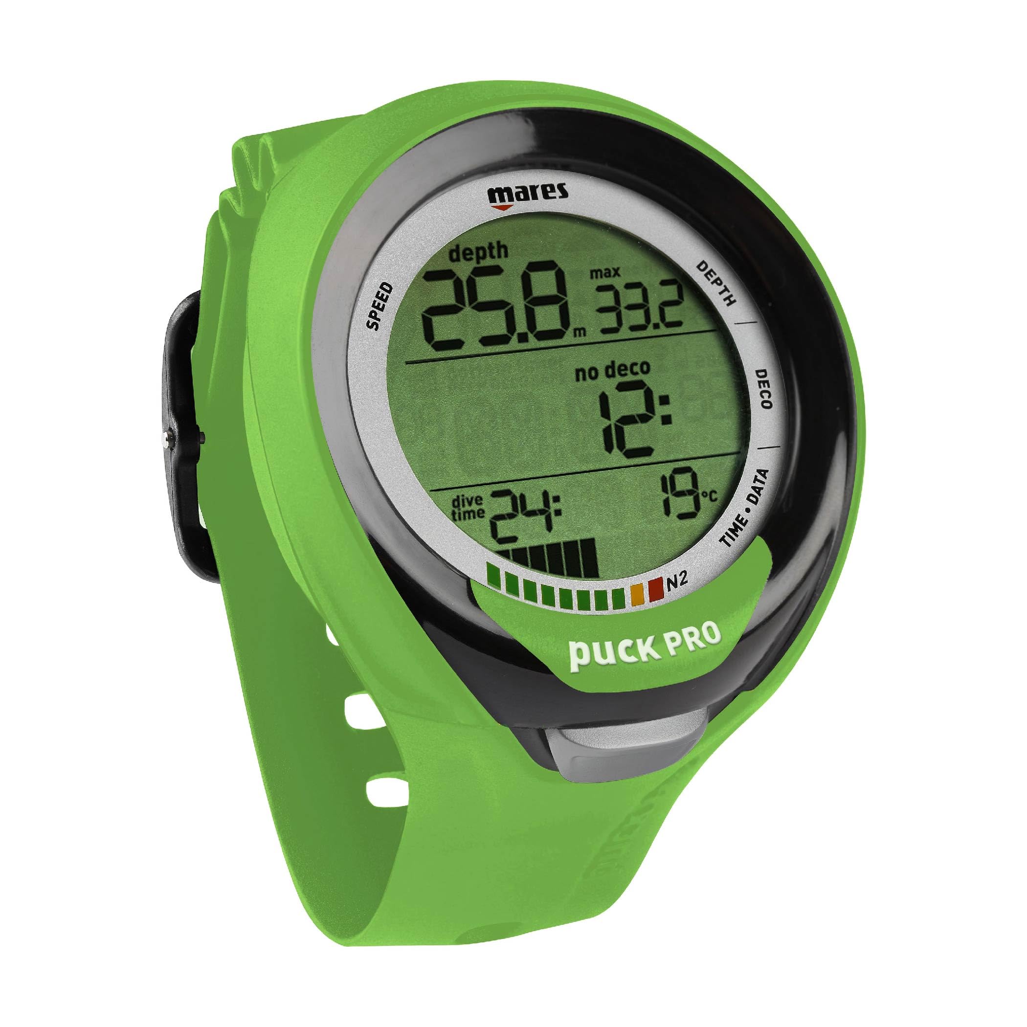 MaresMares Puck Pro+ Wrist Dive Computer | Ultra Flat Design Watch-Style One Button Control Underwater Scuba Diving Computer, Lime/Black