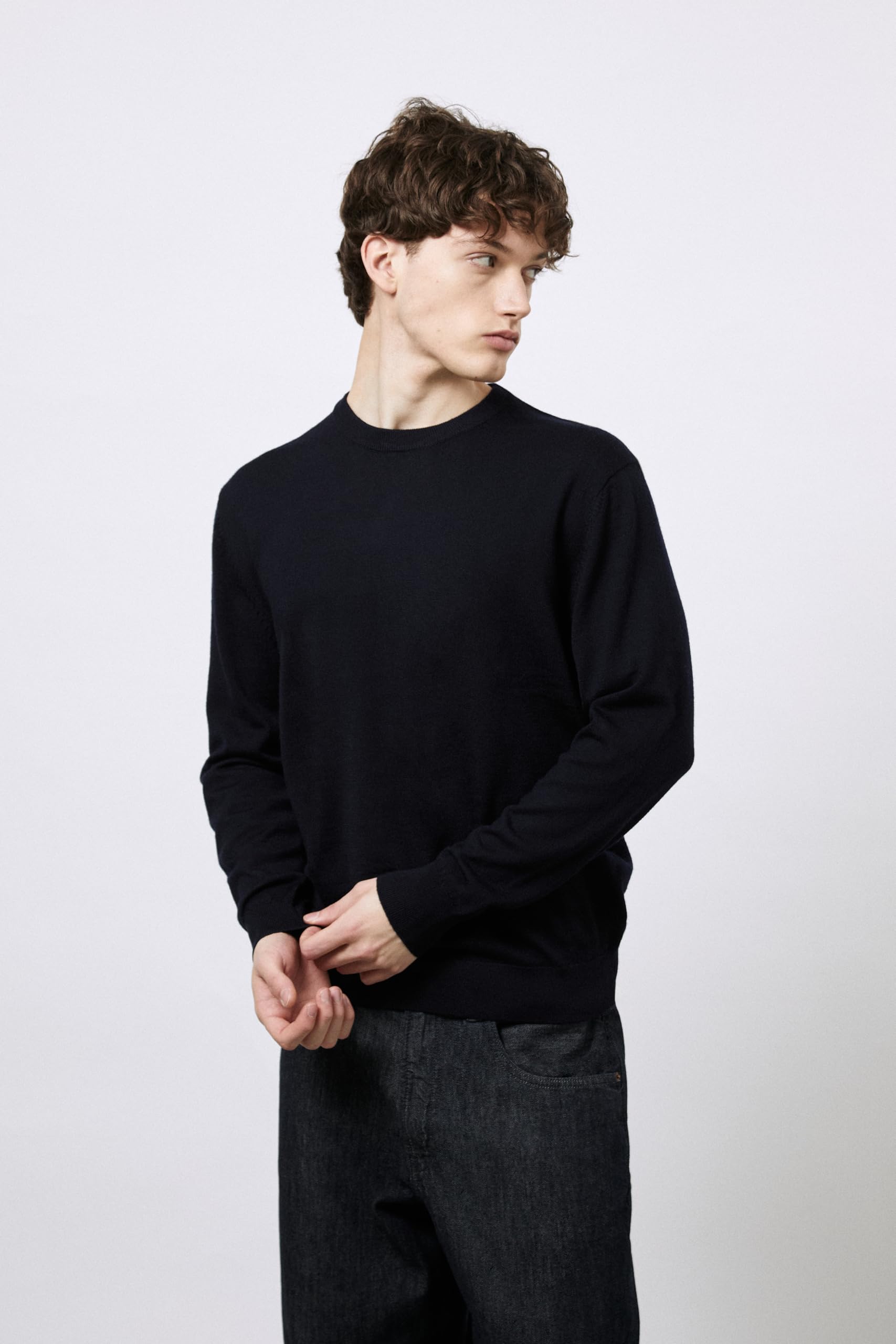 Diana Studio - Maglione Girocollo Basico in 100% Lana Merino, Uomo, Tinta Unita, Maniche Lunghe, Regular Fit