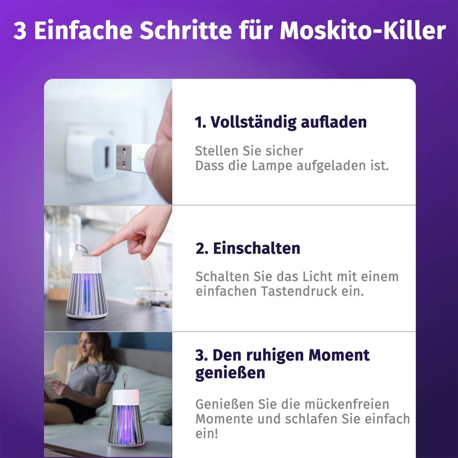 Zapfie Mückenlampe, Mückenlampe Camping, Mückenfalle Mückenlampes Akku, Moskito Lampe, Wiederaufladbar, Wasserdicht Ipx4 für Küche Innen Außen Camping