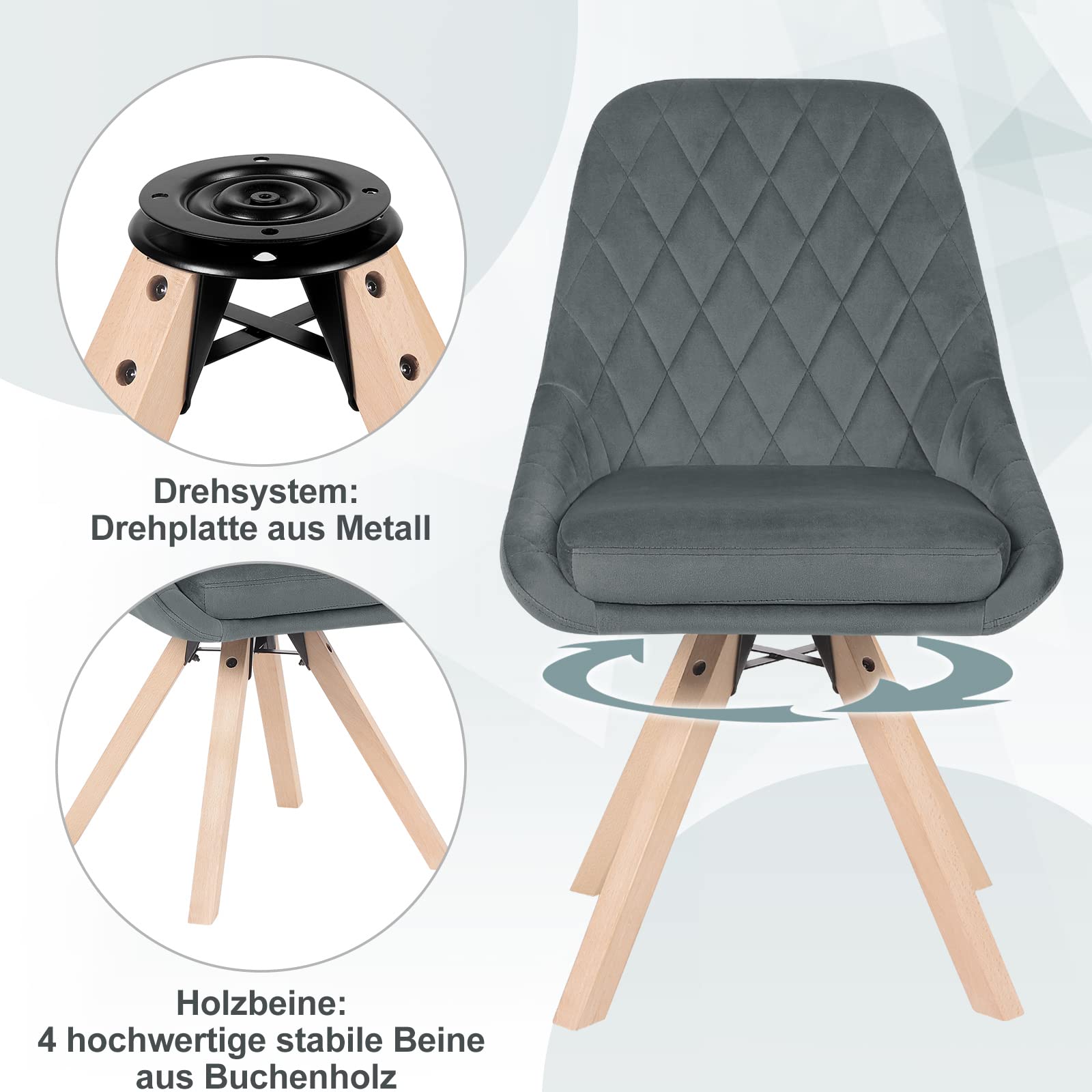 WOLTU Drehbare Esszimmerstühle 4er Set, Küchenstühle