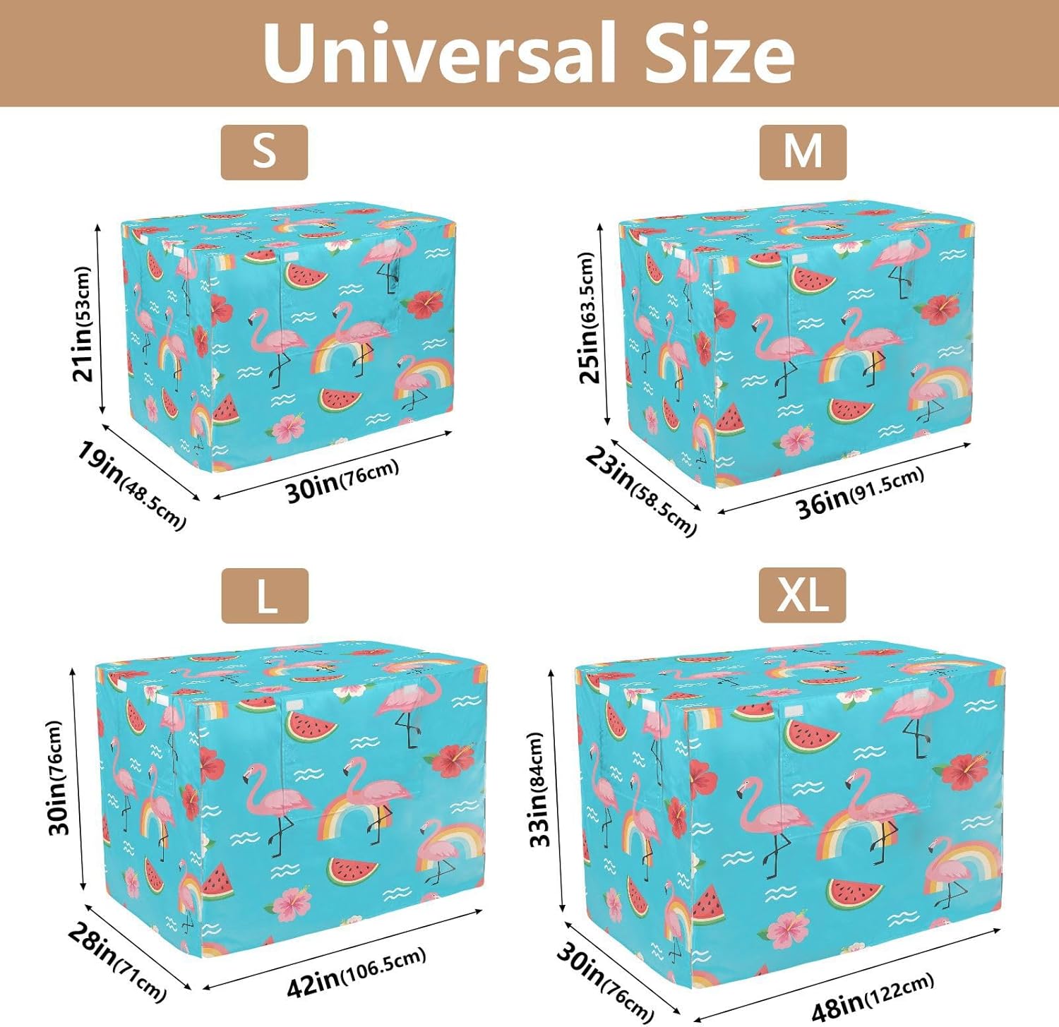 Flamingos Watermelon Slices Dog Crate Cover 600D Oxford Pet Kennel Cover with Mesh Window for Dog Cages, Windproof Waterproof Machine Washable, 48"x30"x33"