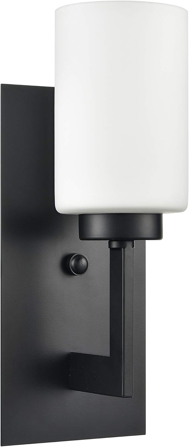 Linea di Liara Brio Black Wall Sconce with Frosted Glass Shade - Modern Wall Light Fixture for Bathroom, Vanity, and Hallway