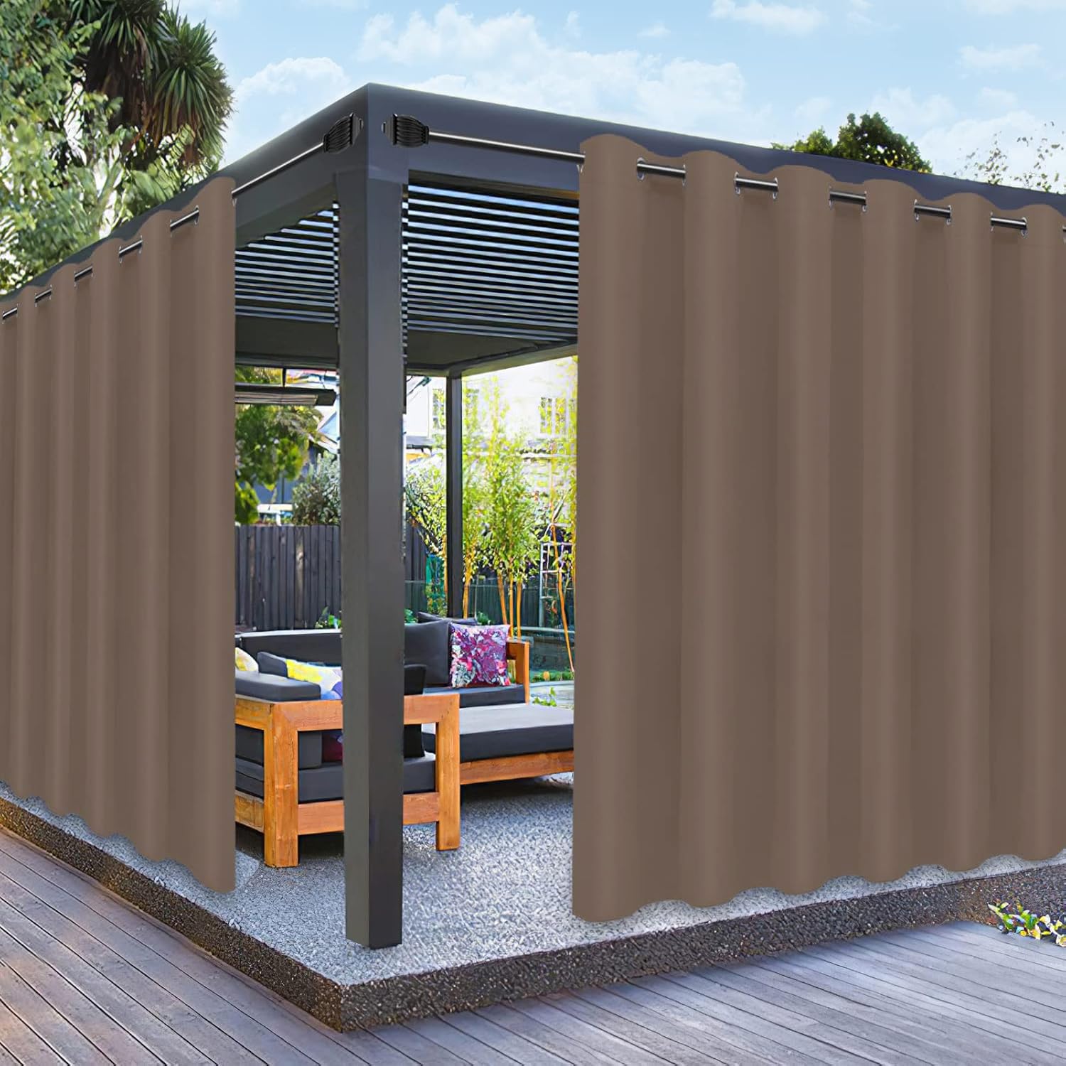 PureFit Outdoor Curtains for Patio Waterproof – Weatherproof, UV and Fade Resistant Outside Curtains for Gazebo, Front Porch, Pergola, Sun Blocking Privacy Curtain, 100 x 84 inch, 1 Panel, Camel-image-29