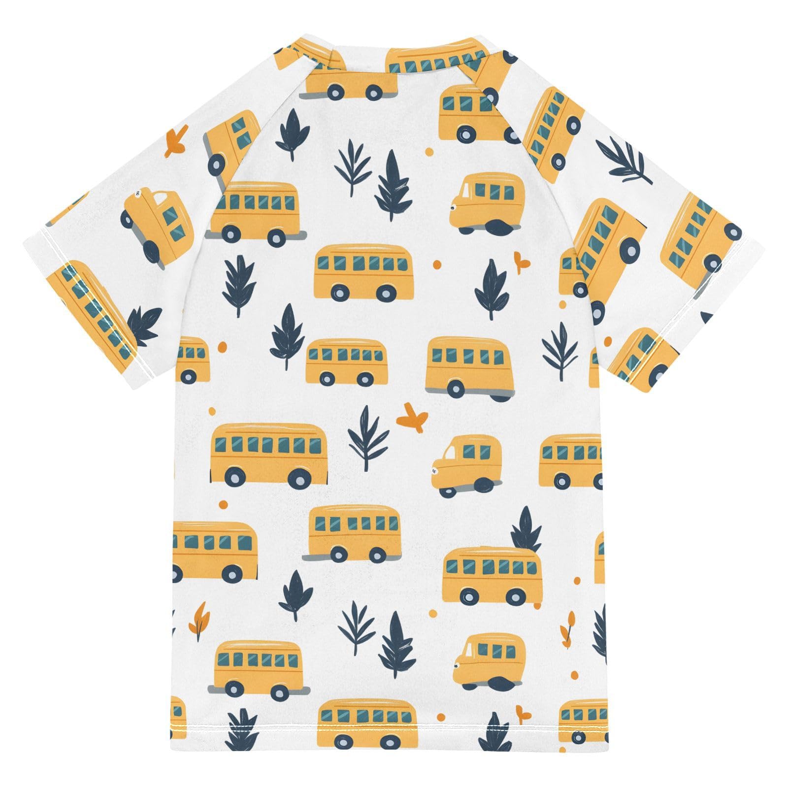 ALAZA Boys Rash Guard Swimming Shirt for Boys Short Sleeve Bus Tree Print UPF 50+ 5-6T