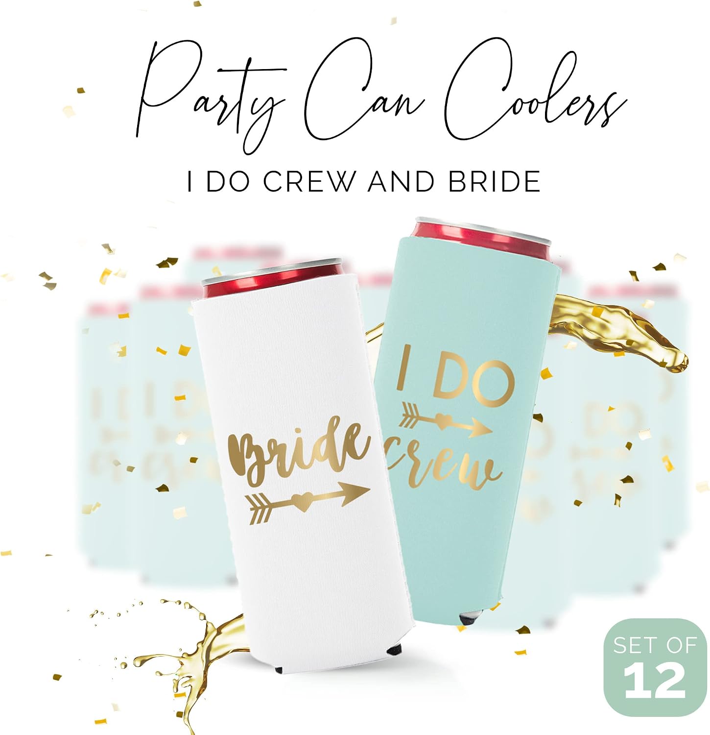 I Do Crew and Bride Bachelorette Party Can Coolers, Set of 12 Beer Can Coolies, Perfect Bachelorette Party Decorations and Bridesmaid Gifts (Mint Green, Slim) image 2