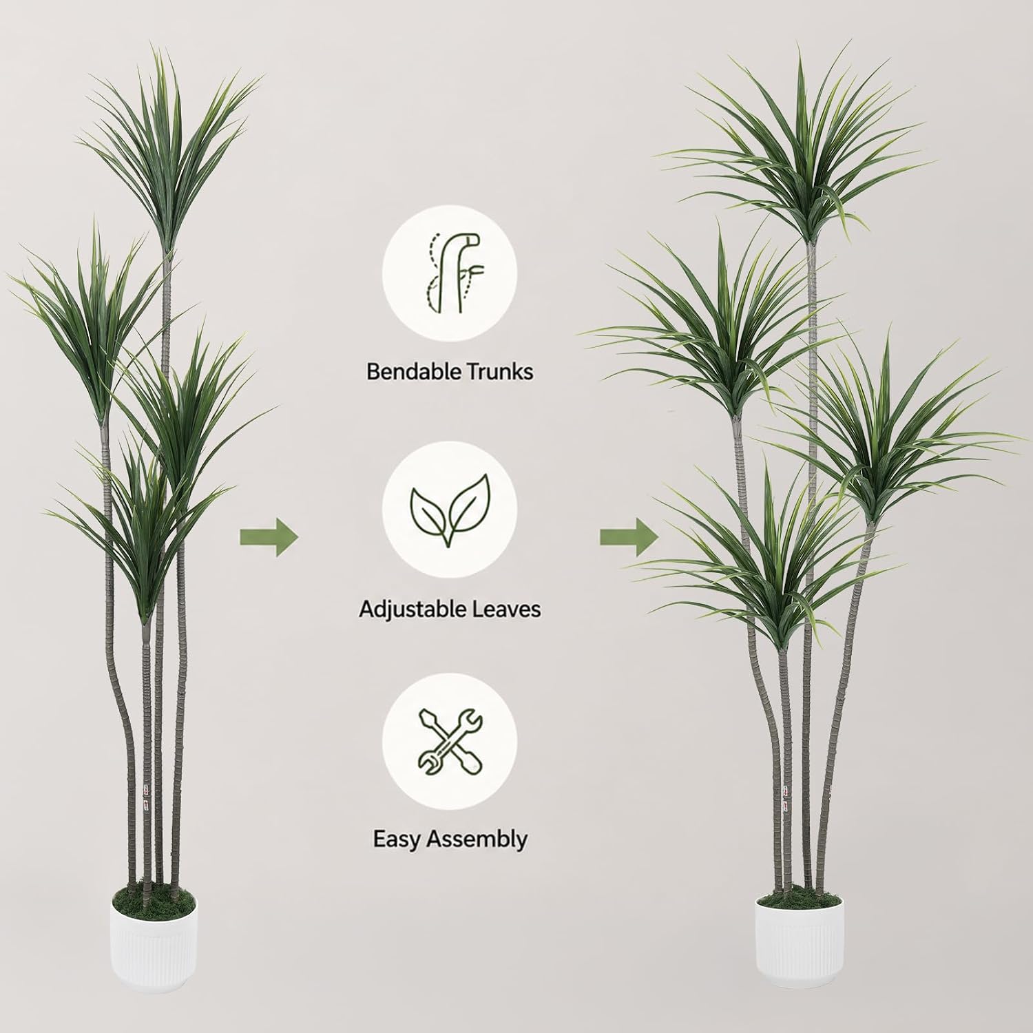 6FT Dracaena Artificial Plant with Pot Tall Faux Tree Indoor Decor | Realistic 36 Leaf Design with Bendable Trunks, Shapeable Branches, UV Resistant Faux Plant for Living Room, Office, Bedroom