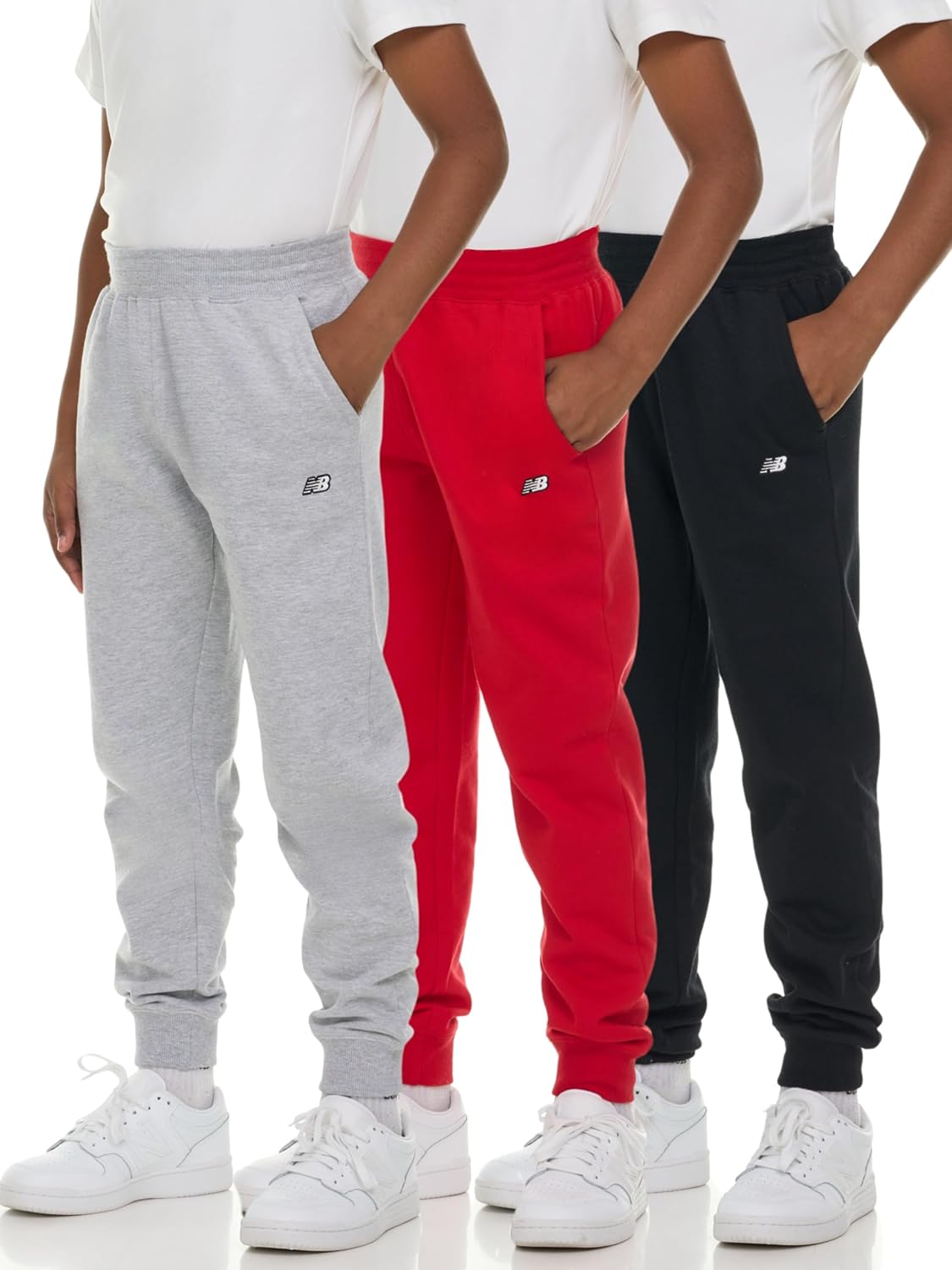 New Balance Boys Fleece Jogger 3 Pack – Kids Soft Cotton Blend Fleece Sweatpants with Pockets, Athletic Fit, Sizes 4-20