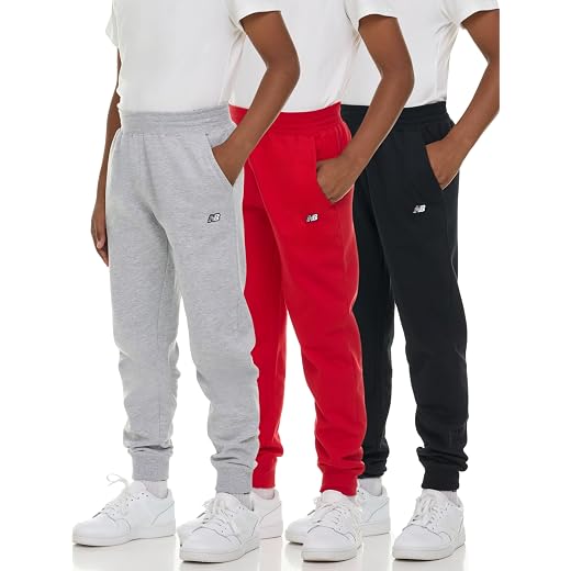 New Balance Boys Sweatpants 3-Pack, Athletic Fleece Joggers, Size 4-20