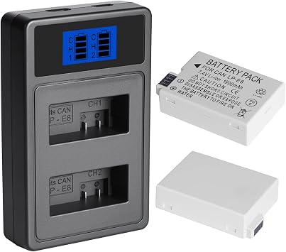 2-Pack LP-E8 Replacement Battery with Dual USB Charger for Canon EOS 700D 650D 600D 550D, Rebel T3i T2i T4i T5i, Kiss X7i X6i X5 X4 DSLR Camera, Extended Runtime for Photography Enthusiasts